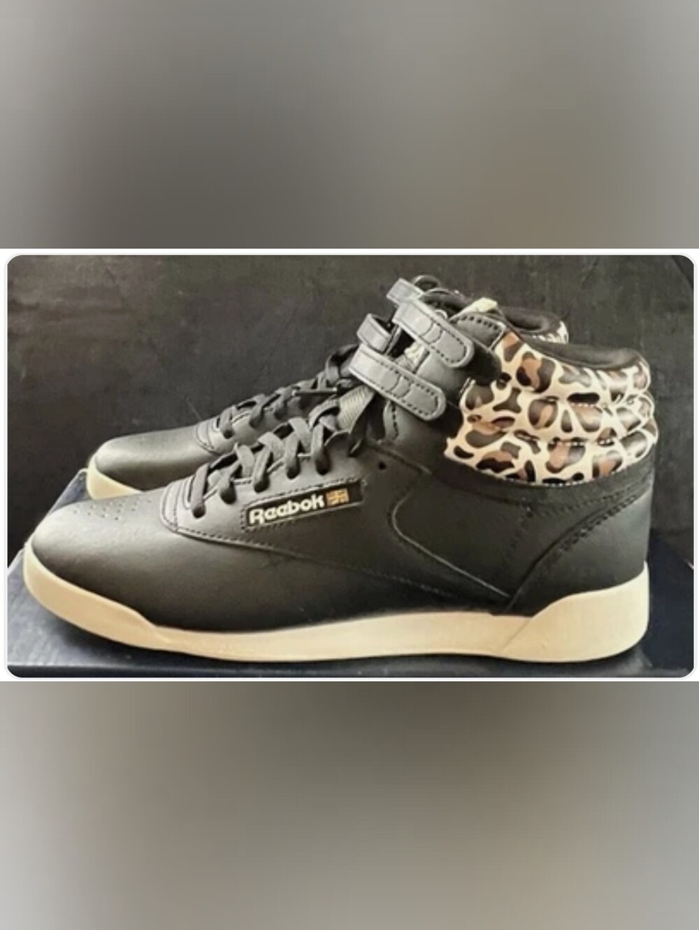 Reebok Freestyle Junior  Hi High Top Sneakers Black With Cheetah/Leopard Print